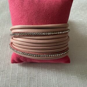 Pink Leather Bracelet with Rhinestones